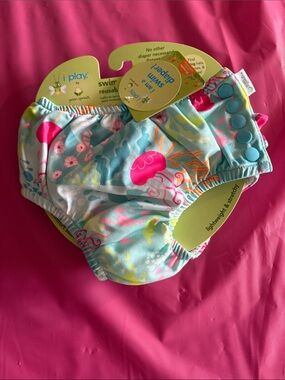 i play. Kids Swim Diaper - Aqua with Pink & Yellow Sea Creatures